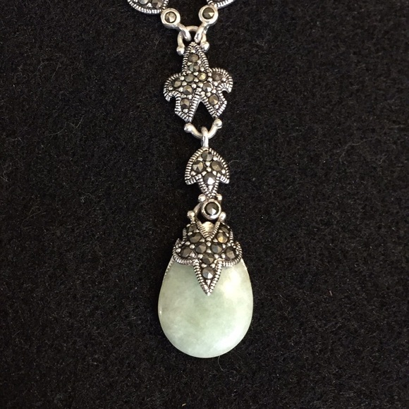Jewelry - Jade stone and marcasite necklace and earrings set